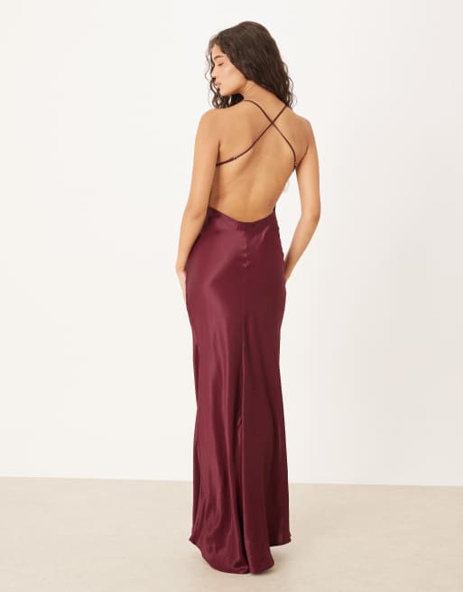ASOS DESIGN - Robe longue en satin avec coutures fantaisie - Prune, 2 de 4