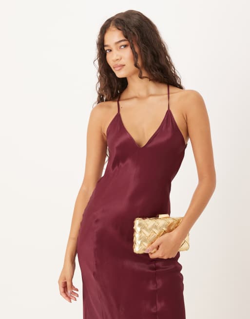 ASOS DESIGN - Robe longue en satin avec coutures fantaisie - Prune, 3 de 4