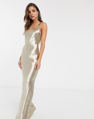 robe longue satin beige