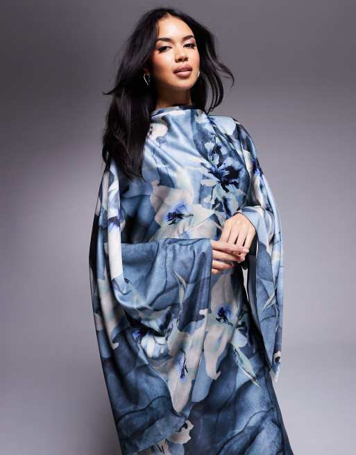 ASOS DESIGN Robe longue en satin imprimé fleuri avec col