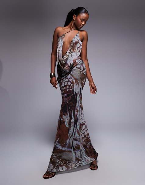 ASOS DESIGN - Robe longue en tulle à bretelles - Imprimé animal abstrait - view 1
