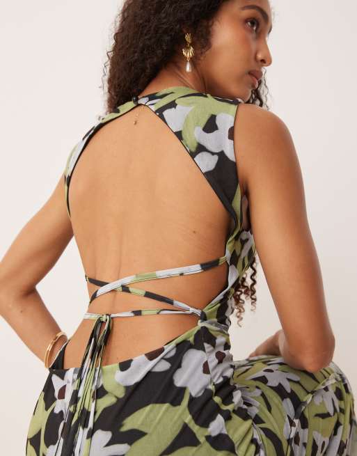 ASOS DESIGN - Robe longue en tulle à coutures apparentes - Foncé à fleurs abstraites, 2 de 4