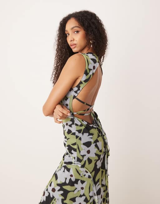 ASOS DESIGN - Robe longue en tulle à coutures apparentes - Foncé à fleurs abstraites, 4 de 4