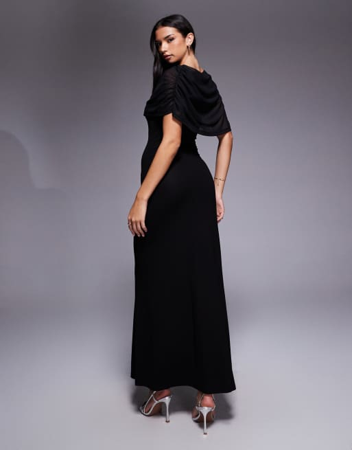 ASOS DESIGN - Robe longue en tulle à détail cape - Noir, 4 de 4
