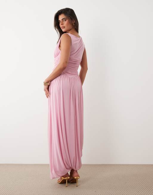 ASOS DESIGN - Robe longue en tulle à encolure bateau et ourlet boule asymétrique - Rose, 4 de 4