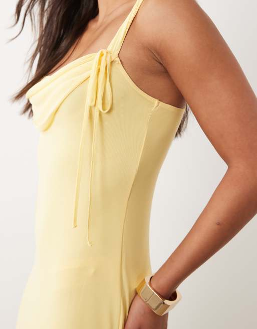 ASOS DESIGN - Robe longue en tulle à encolure bénitier carrée nouée - Jaune, 4 de 4
