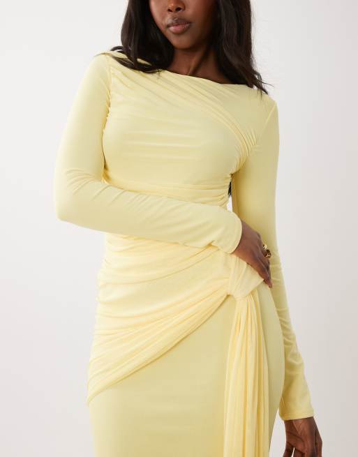ASOS DESIGN - Robe longue en tulle à manches longues - Citron, 3 de 4