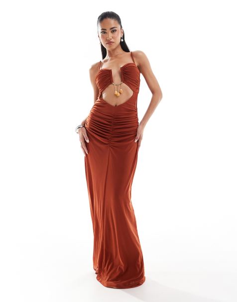 ASOS DESIGN - Robe longue en tulle à ornements en quartz - Rouille - view 1
