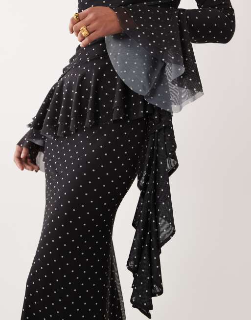ASOS DESIGN - Robe longue en tulle à pois avec fronces et détails volantés, 3 de 4