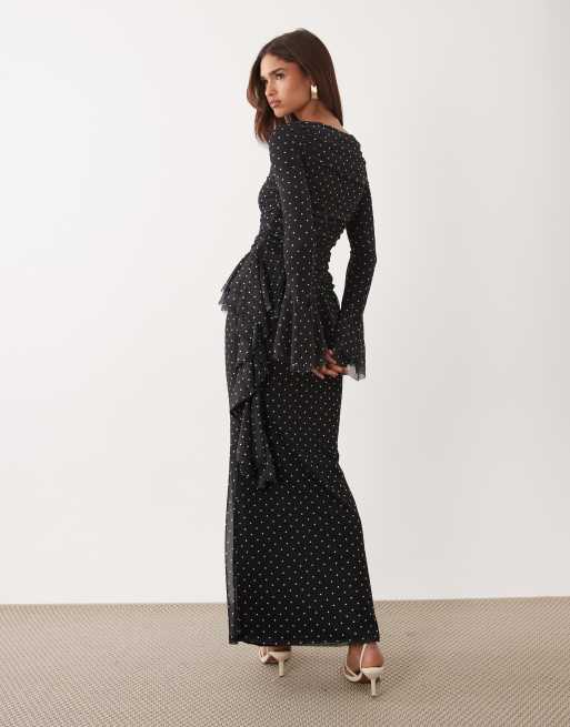 ASOS DESIGN - Robe longue en tulle à pois avec fronces et détails volantés, 4 de 4