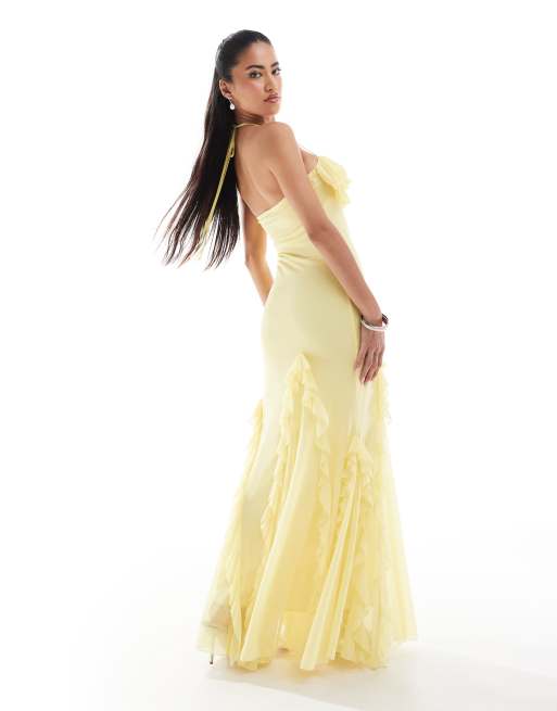 ASOS DESIGN - Robe longue en tulle avec bonnets préformés à volants et godets - Jaune pastel, 2 de 4