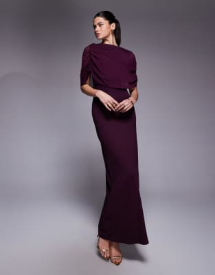 ASOS DESIGN - Robe longue en tulle avec cape - Figue-Violet