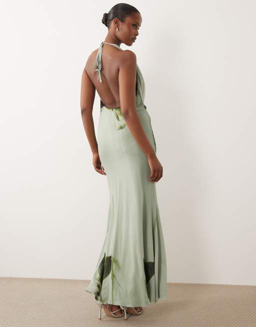 ASOS DESIGN - Robe longue en tulle avec col bénitier et imprimé fleurs- Sarcelle, 2 de 4