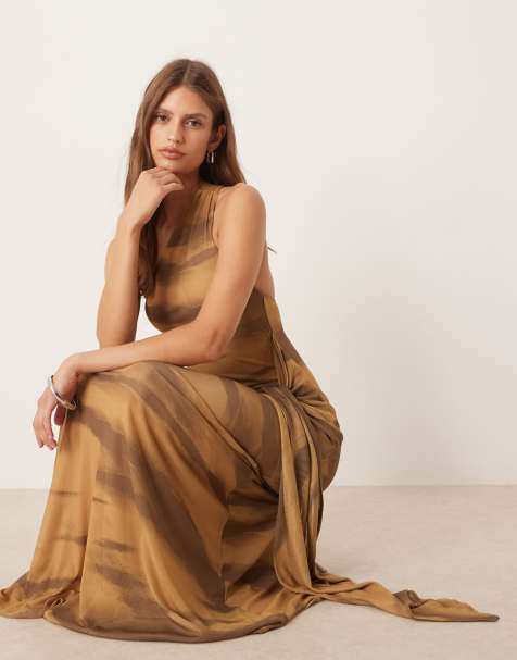 ASOS DESIGN - Robe longue en tulle avec détail drapé et ceinture - Imprimé animal flou - view 1