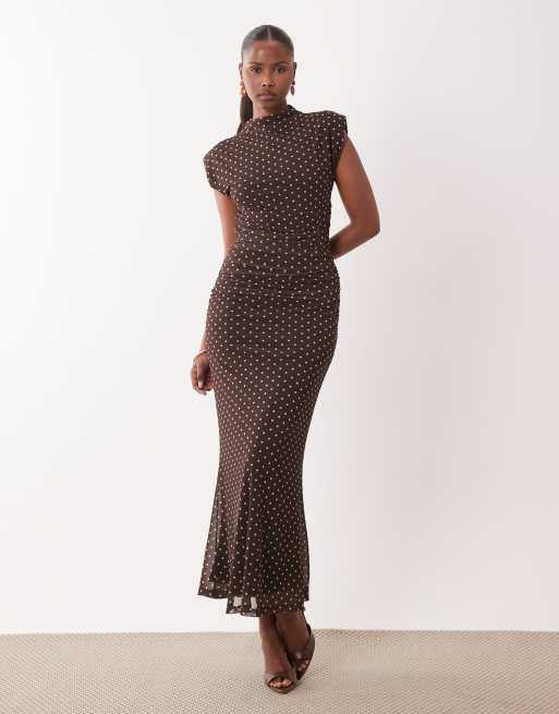 ASOS DESIGN - Robe longue en tulle avec épaulettes et col montant à pois, 2 de 4
