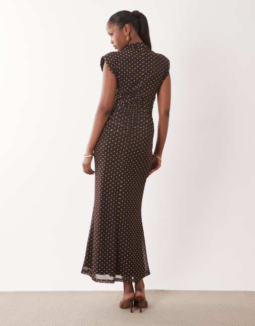 ASOS DESIGN - Robe longue en tulle avec épaulettes et col montant à pois, 4 de 4