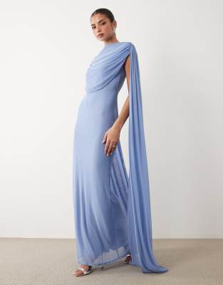 ASOS DESIGN - Robe longue en tulle avec foulard détail drapé - Bleu