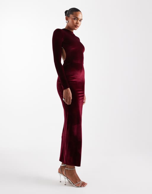 ASOS DESIGN - Robe longue en velours à manches longues avec dos ouvert ornementé - Baie, 4 de 4