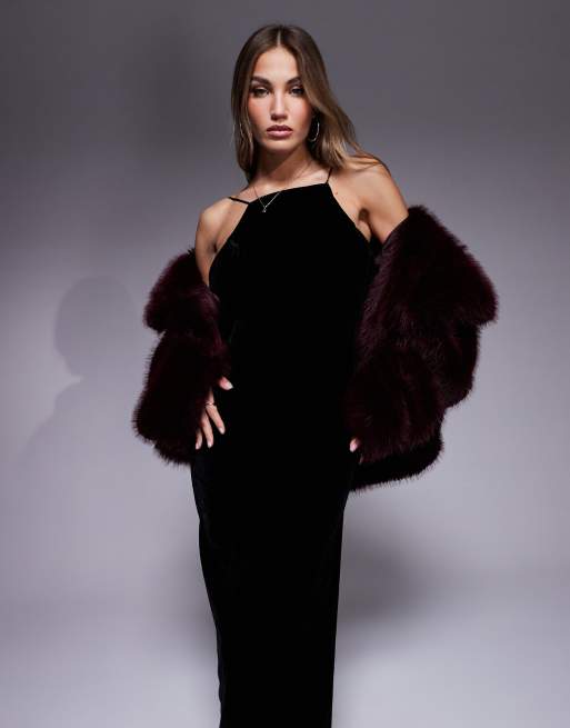 ASOS DESIGN - Robe longue en velours avec encolure carrée et liens noués au dos - Noir, 3 de 4