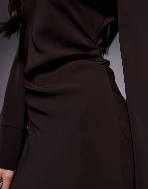 ASOS DESIGN - Robe longue épurée en crêpe - Chocolat, 3 de 4