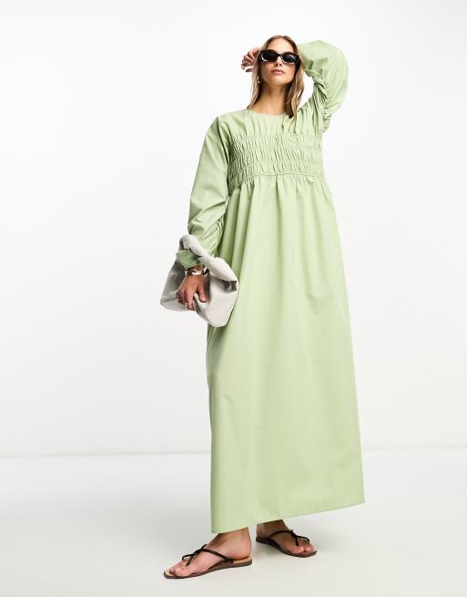 ASOS DESIGN - Robe longue épurée et froncée à manches chauve-souris - Vert sauge