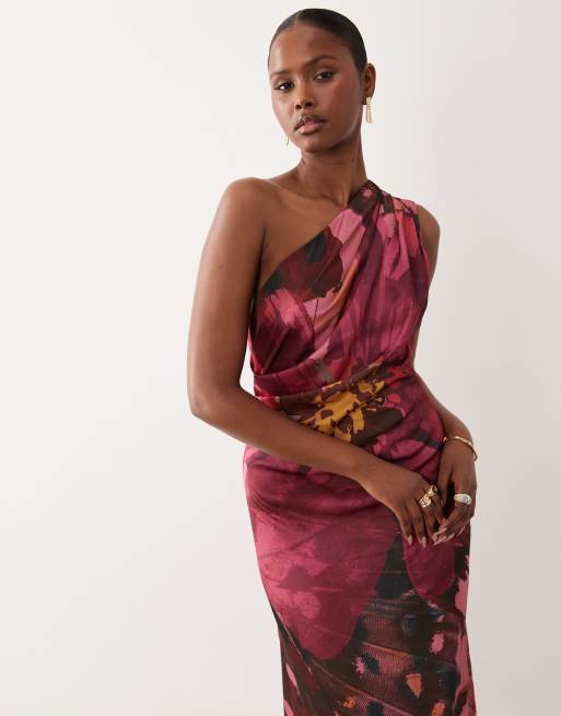 ASOS DESIGN - Robe longue et asymétrique en satin imprimé fleuri avec ...
