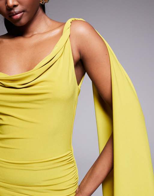 ASOS DESIGN - Robe longue et asymétrique près du corps avec fronces et jupe transparente - Chartreuse, 4 de 4