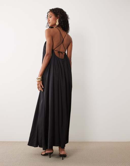  ASOS DESIGN - Robe longue et évasée avec encolure dégagée et perles au dos - Noir, 2 de 4