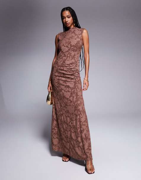 ASOS DESIGN - Robe longue et sans manches en dévoré avec dos ouvert - Marron - view 1