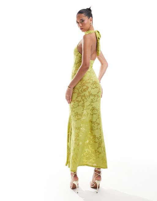 ASOS DESIGN - Robe longue et transparente en dévoré à dos échancré et encolure américaine - Citron vert, 2 de 4