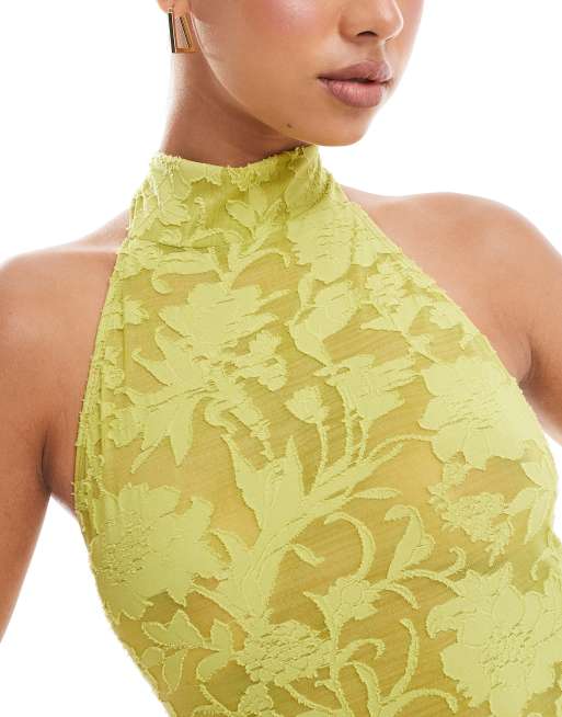 ASOS DESIGN - Robe longue et transparente en dévoré à dos échancré et encolure américaine - Citron vert, 3 de 4