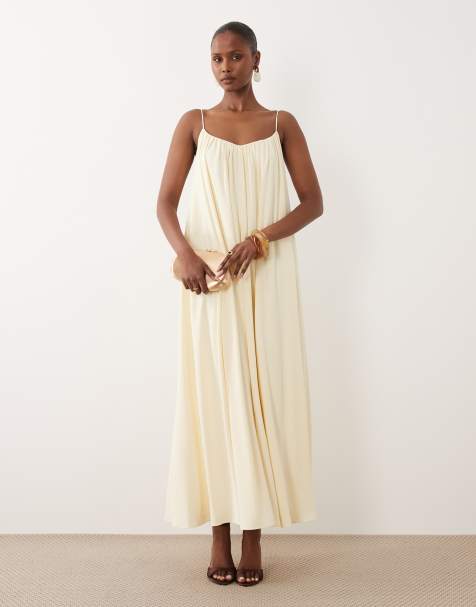 ASOS DESIGN - Robe longue évasée à bretelles fines - Babeurre - view 1