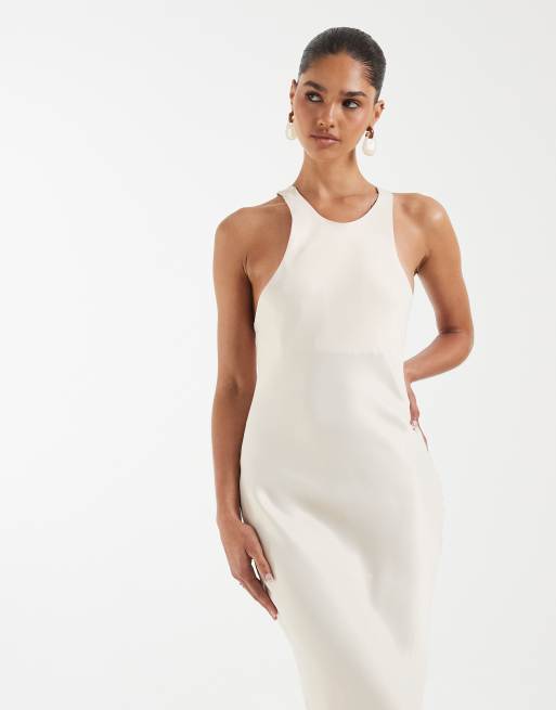 ASOS DESIGN - Robe longue fendue à dos nageur en satin - Ivoire, 2 de 4