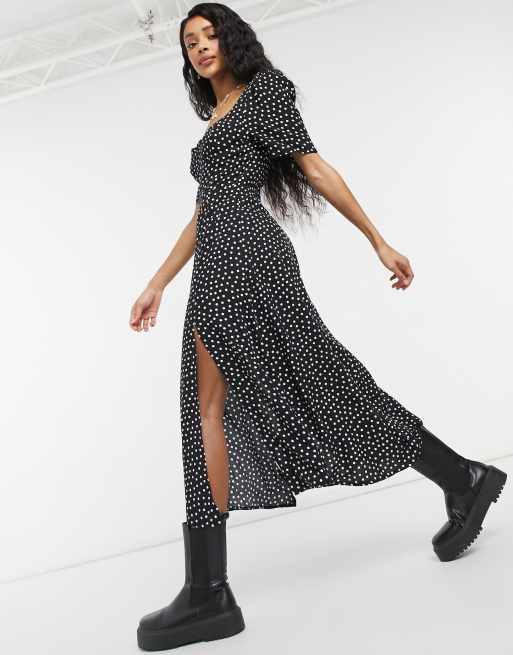 ASOS DESIGN Robe longue fendue pois avec bonnets form s