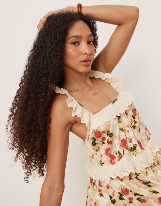 ASOS DESIGN - Robe longue fluide à volants et imprimé fleurs vintage avec empiècements en dentelle, 4 de 4