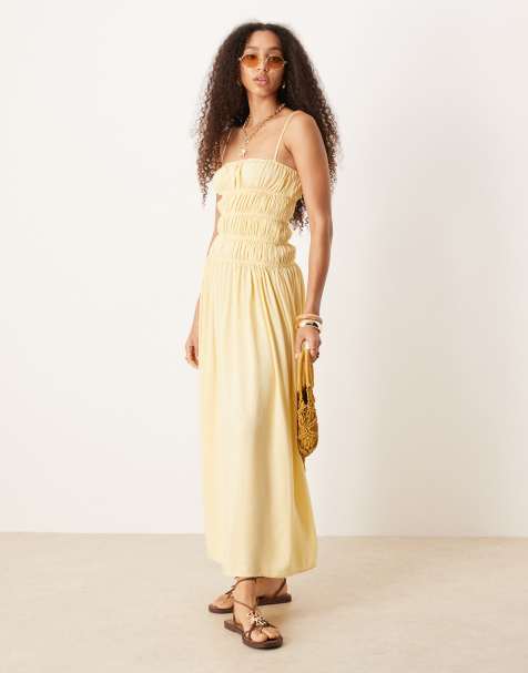 ASOS DESIGN - Robe longue froissée en lin mélangé - Beurre - view 1