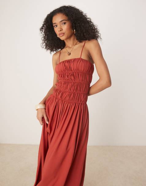 ASOS DESIGN - Robe longue froissée en lin mélangé - Rouge - view 1