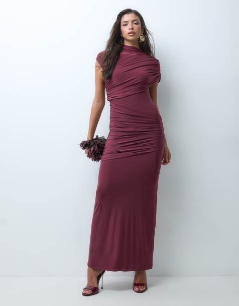 ASOS DESIGN robe longue froncée à manches courtes en violet - view 1