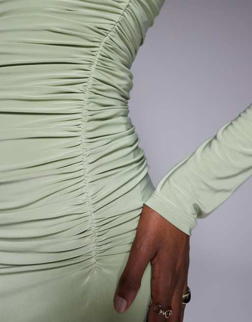ASOS DESIGN - Robe longue froncée à manches longues et détail drapé - Sauge, 2 de 4