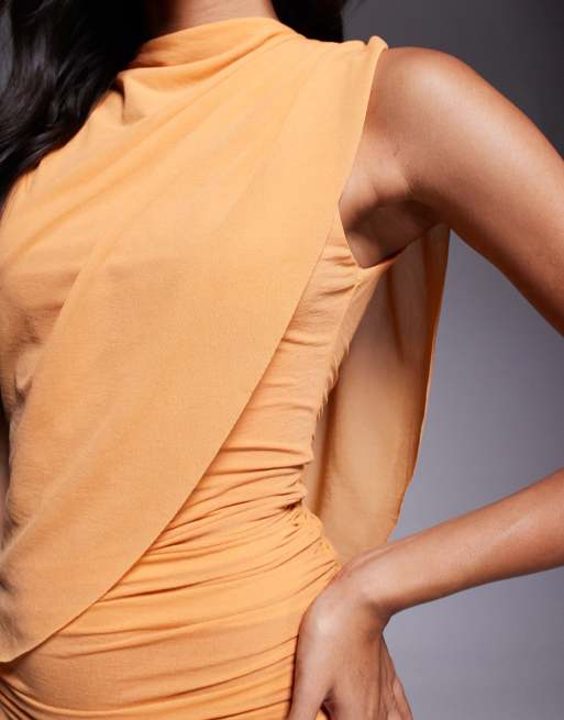 ASOS DESIGN - Robe longue froncée à ourlet asymétrique - Abricot, 2 de 4