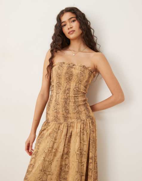 ASOS DESIGN - Robe longue froncée à taille basse en mousseline - Imprimé serpent - view 1