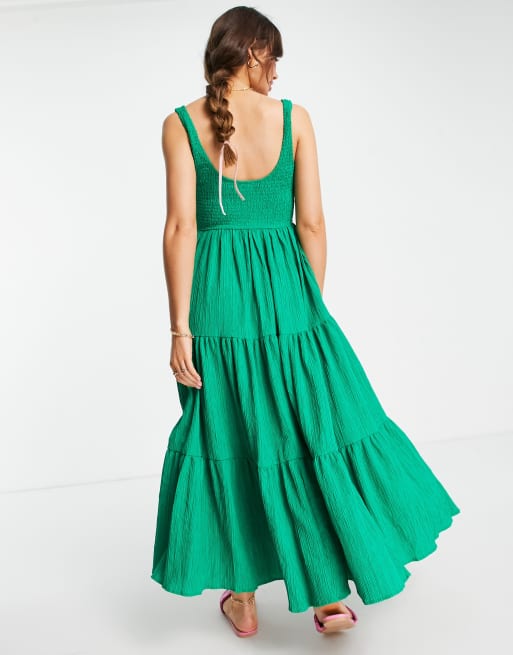 ASOS DESIGN - Robe longue froncée avec volants et rayures texturées - Vert vif, 2 de 4