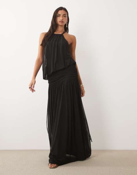ASOS DESIGN - Robe longue froncée en tulle ample - Noir - view 1