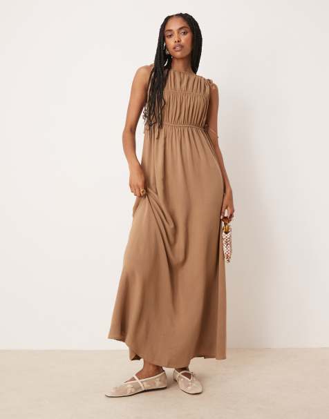 ASOS DESIGN - Robe longue froncée - Taupe - view 1