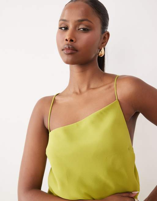 ASOS DESIGN - Robe longue hybride à bretelles fines et empiècements satinés - Chartreuse, 2 de 4