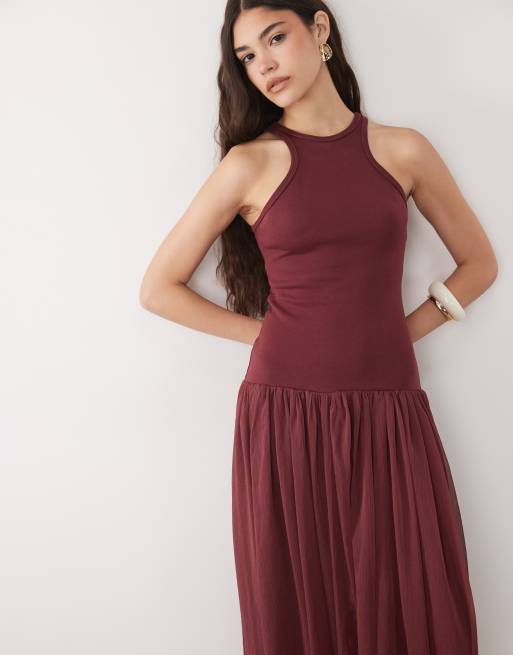 ASOS DESIGN - Robe longue hybride à encolure nageur - Bordeaux, 3 de 4