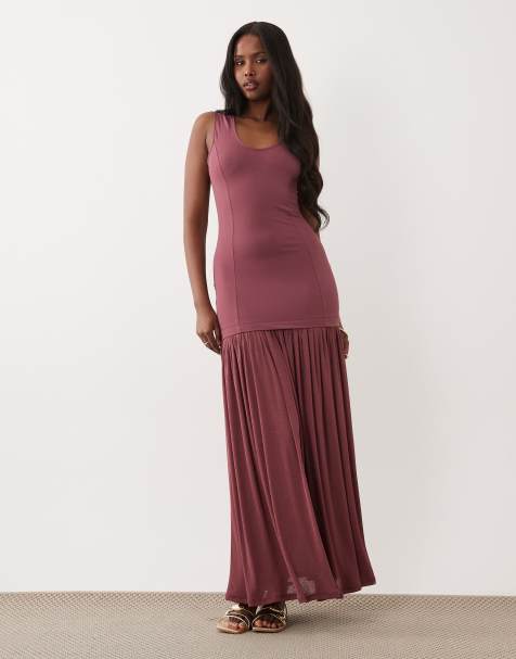 ASOS DESIGN - Robe longue hybride sans manches avec jupe transparente - Rose sombre  - view 1