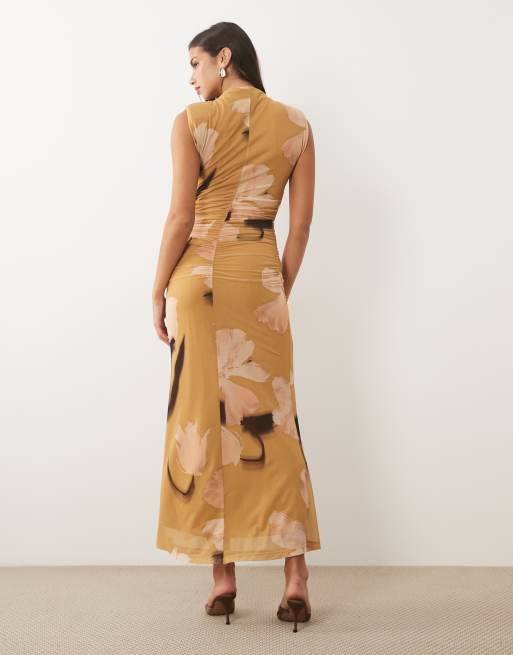 ASOS DESIGN - Robe longue imprimée à col montant et épaulettes - Vert fleuri, 2 de 4
