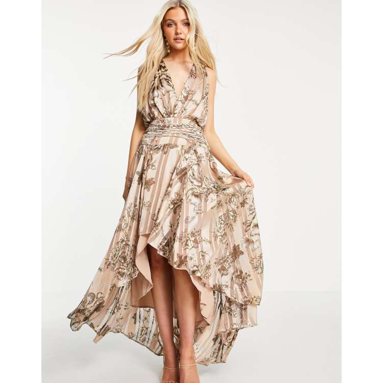 ASOS DESIGN Robe longue imprim e rayures en satin effet