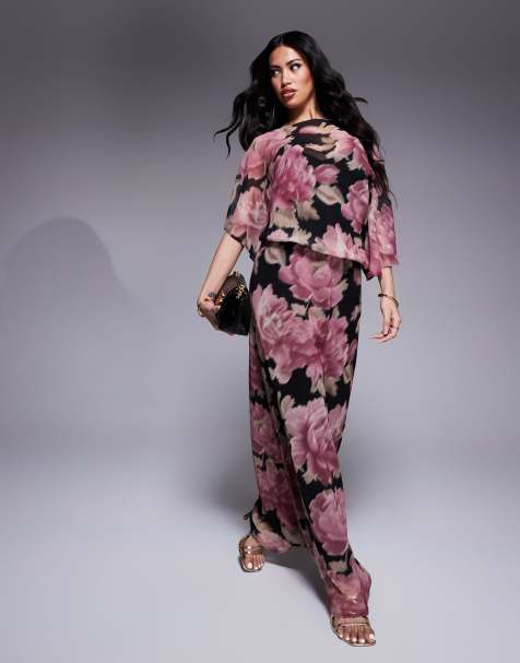 ASOS DESIGN - Robe longue imprimée drapée à encolure bateau et manches asymétriques - view 1
